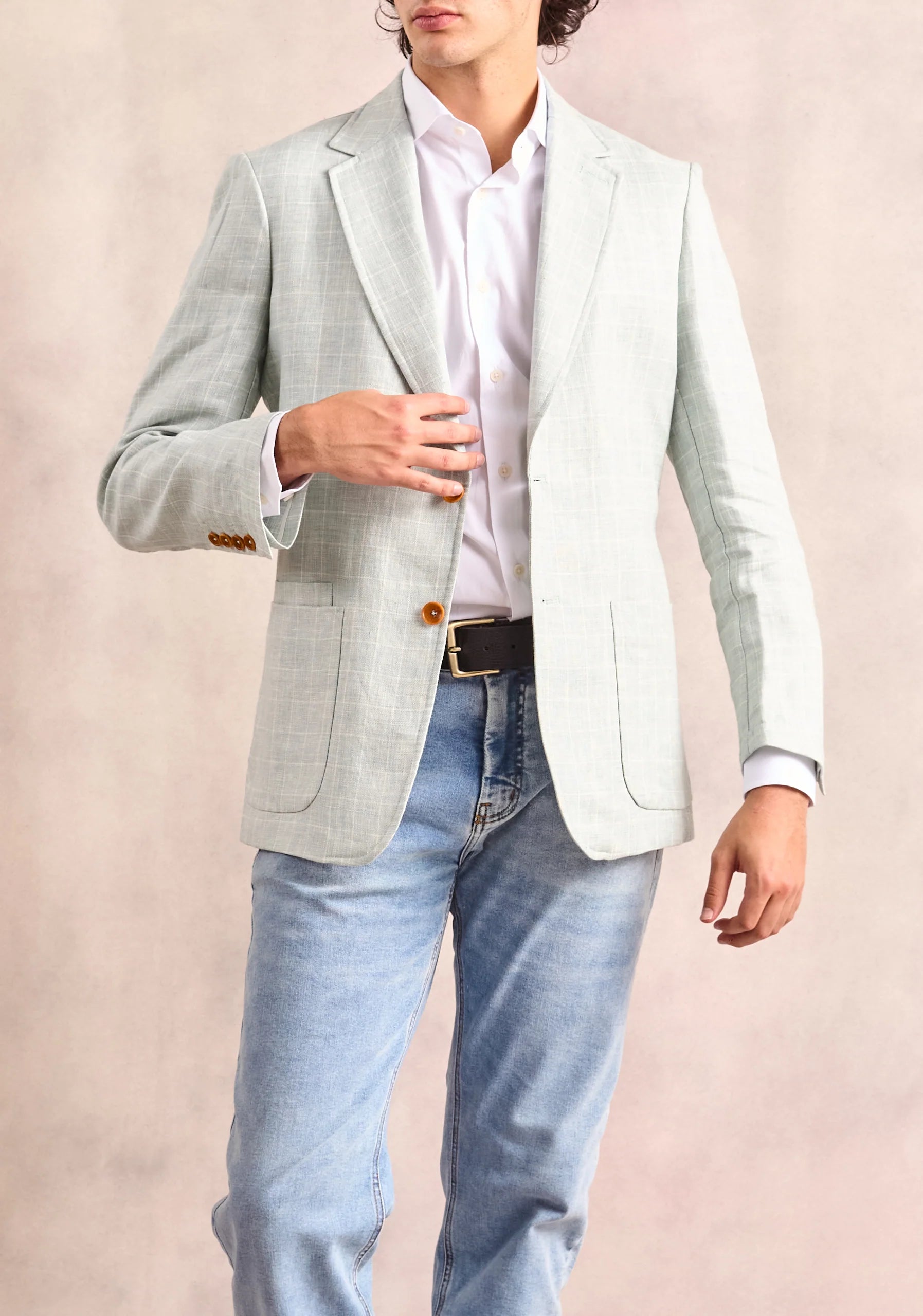 Saco Lino Jaipur Cuadros Verde Menta