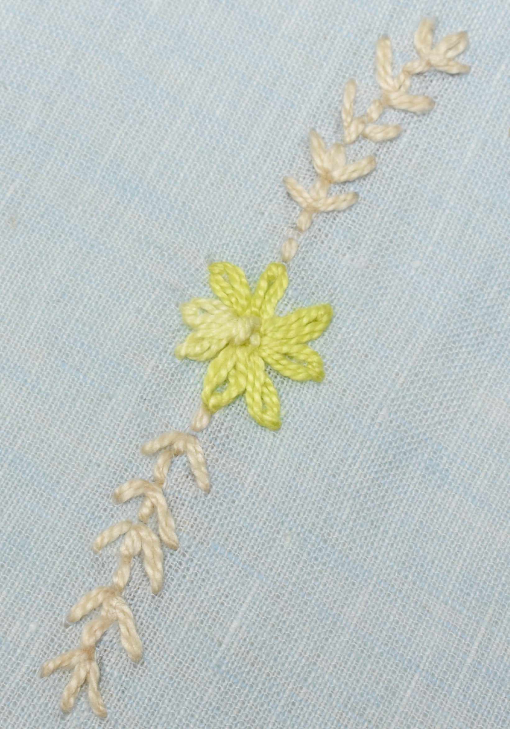 Camisa Bordada Lino Cuello Francés Azul Celeste