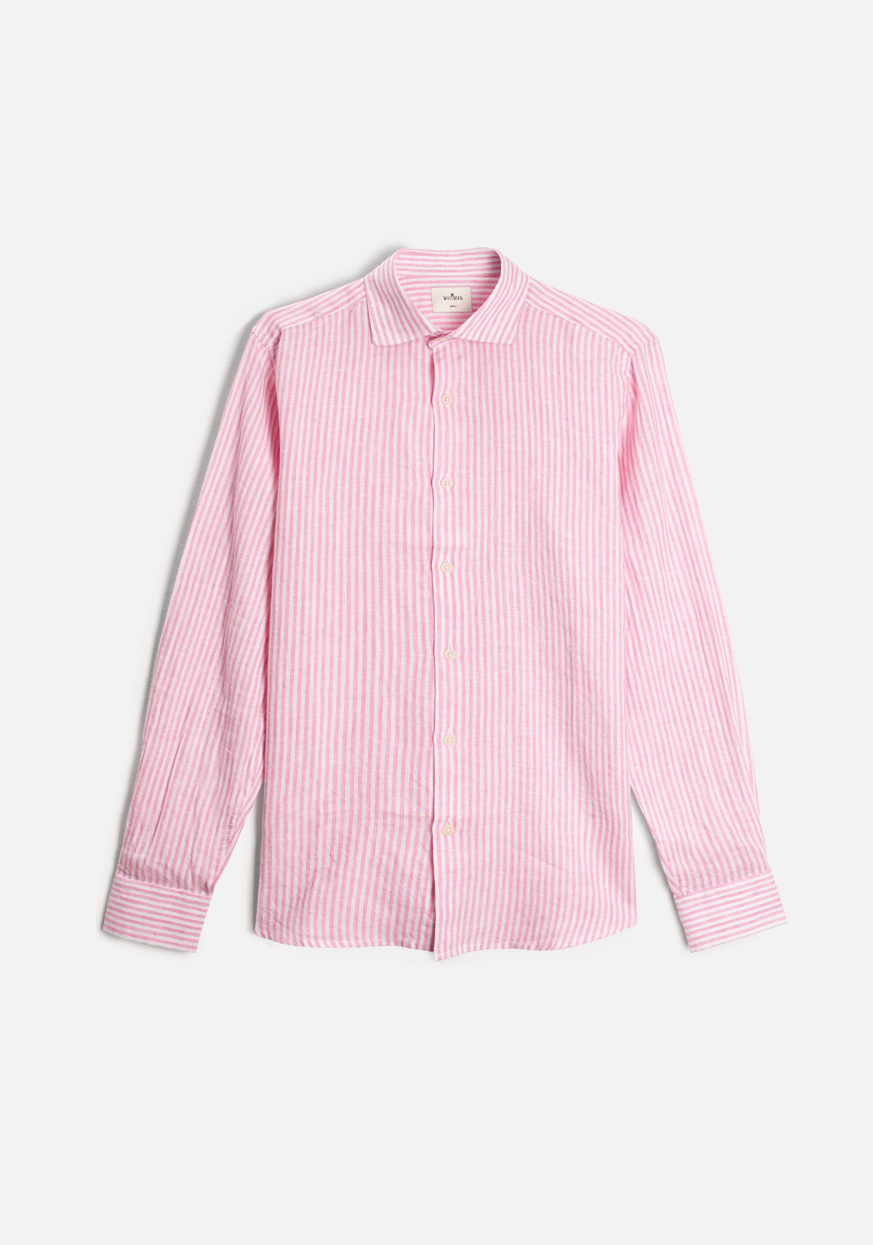 Camisa Canova Lino Cuello Frances Rayas Rosa - Blanco