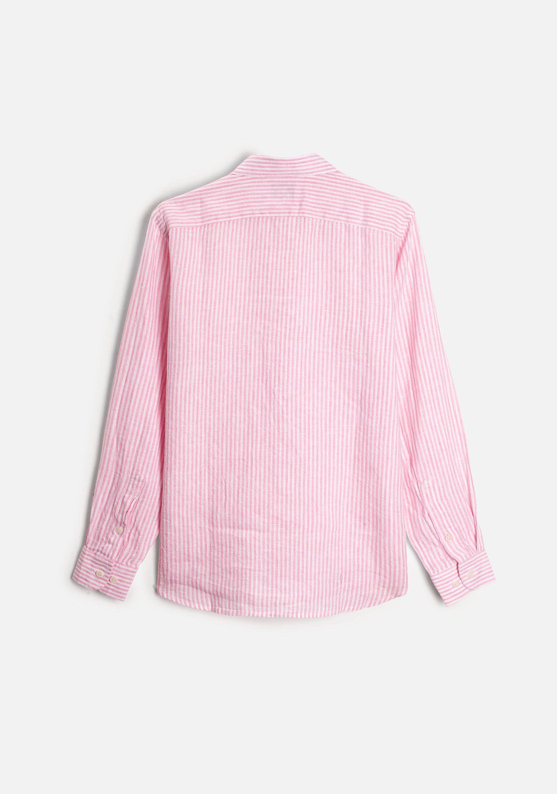 Camisa Canova Lino Cuello Frances Rayas Rosa - Blanco