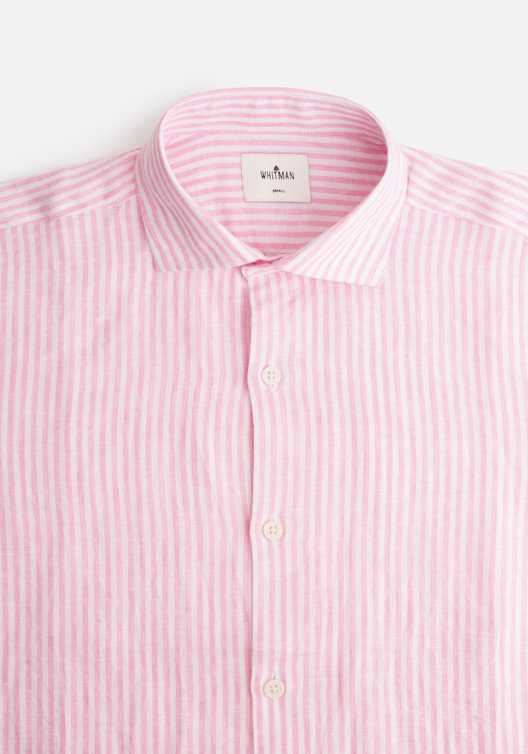 Camisa Canova Lino Cuello Frances Rayas Rosa - Blanco