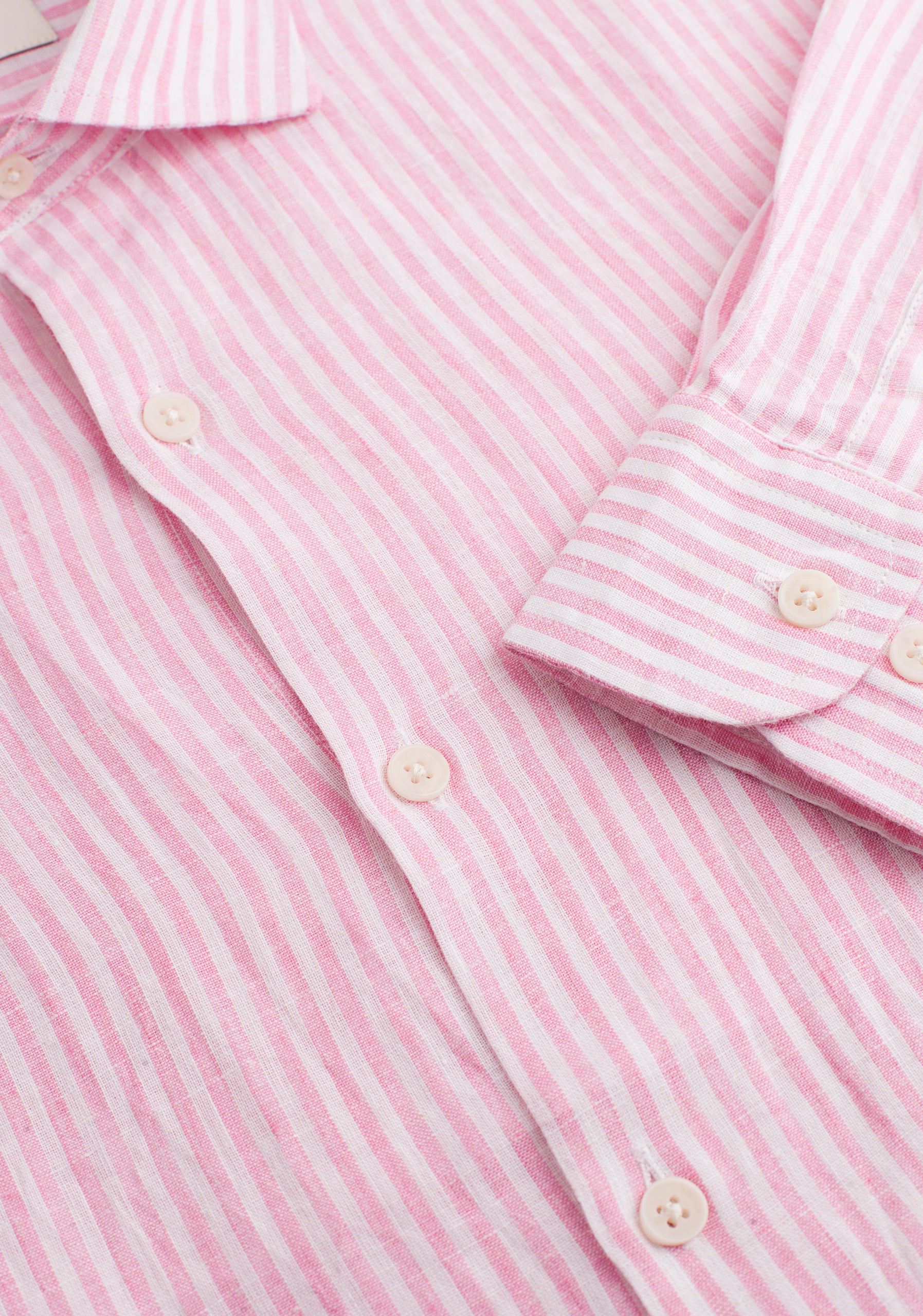 Camisa Canova Lino Cuello Frances Rayas Rosa - Blanco