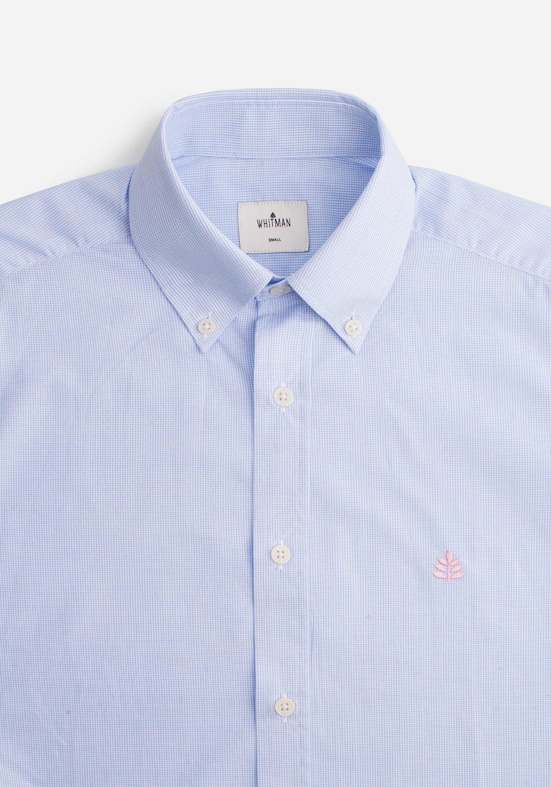 Camisa Cuadros Pequeños Azul - Blanco Cuello Button Down L-Ros