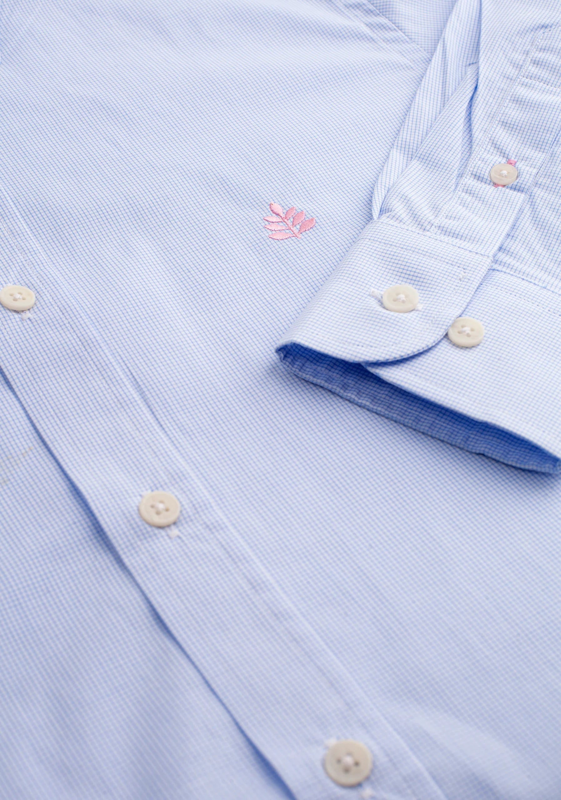 Camisa Cuadros Pequeños Azul - Blanco Cuello Button Down L-Ros