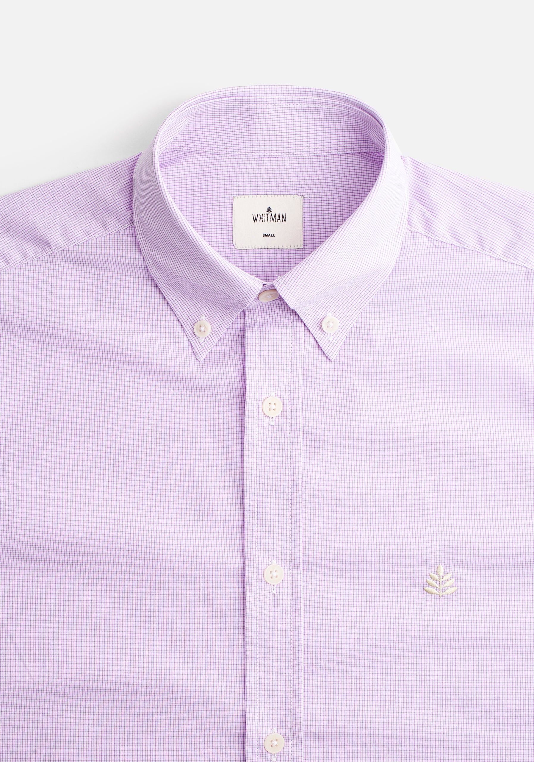Camisa Cuadros Pequeños Lila - Blanco Cuello Button Down L-Mar