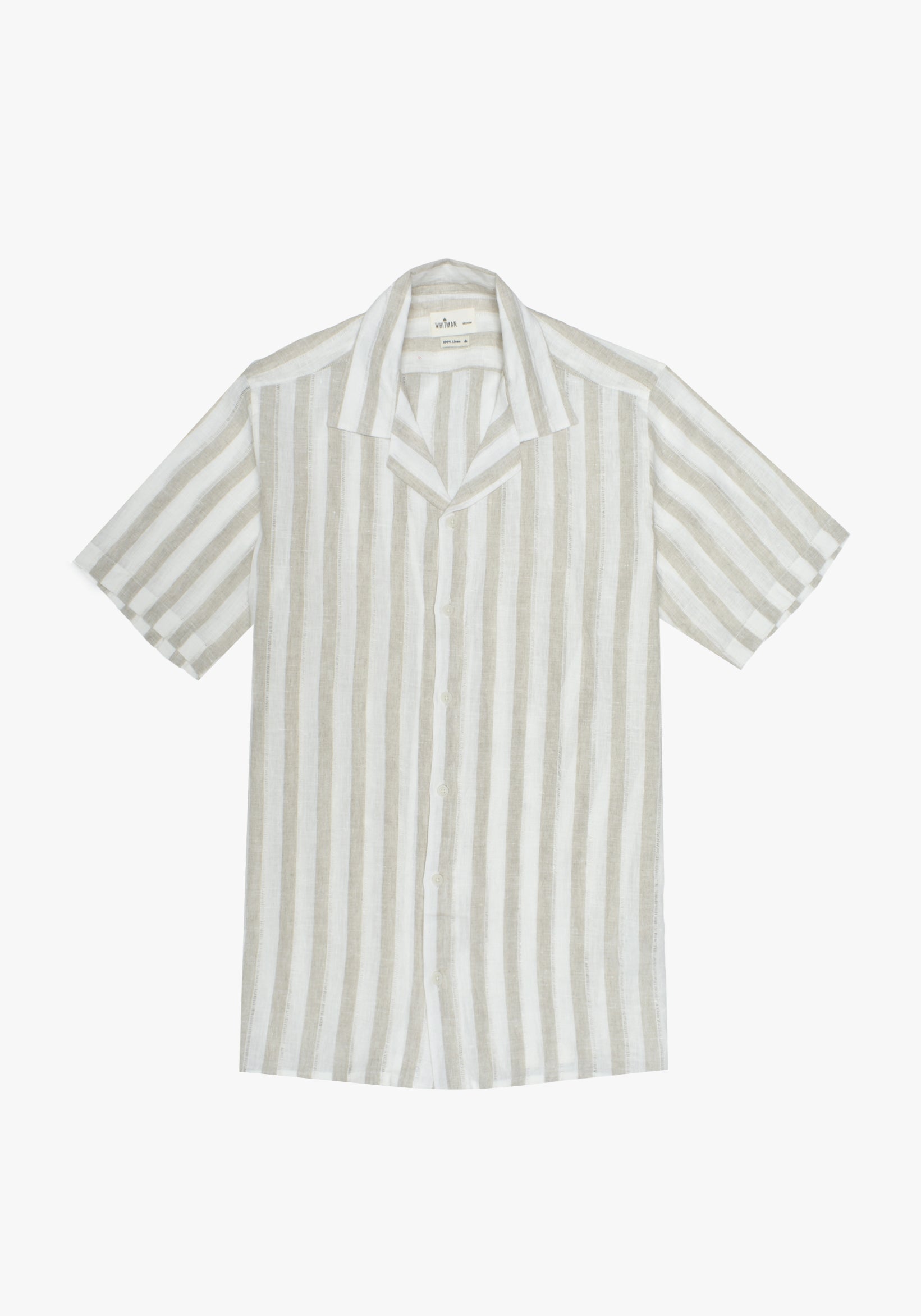 Camisa Cubana Lino Bordado Rayas Habano - Beige