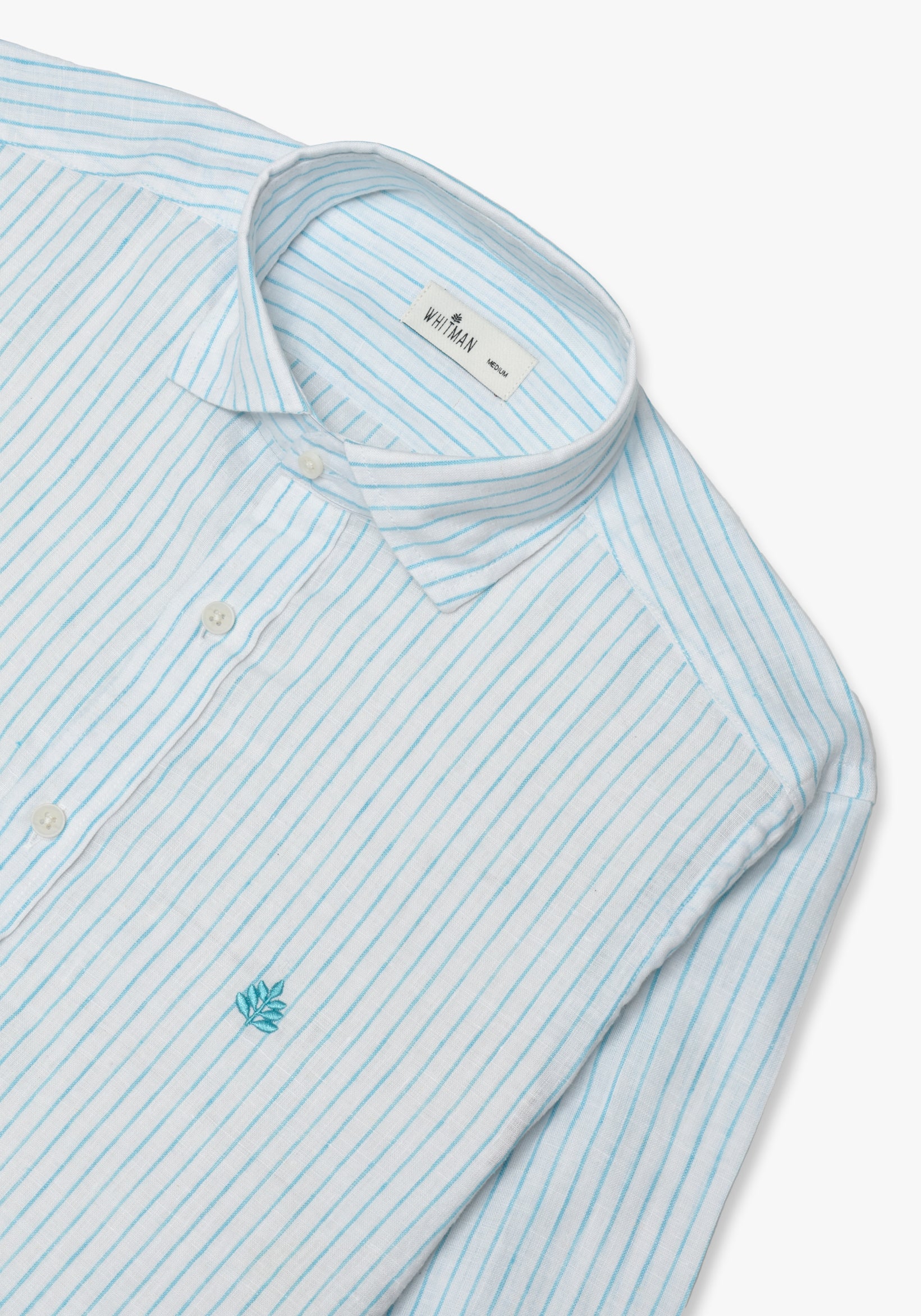 Camisa Lino Cuello Frances Rayas Turquesa L-Atn