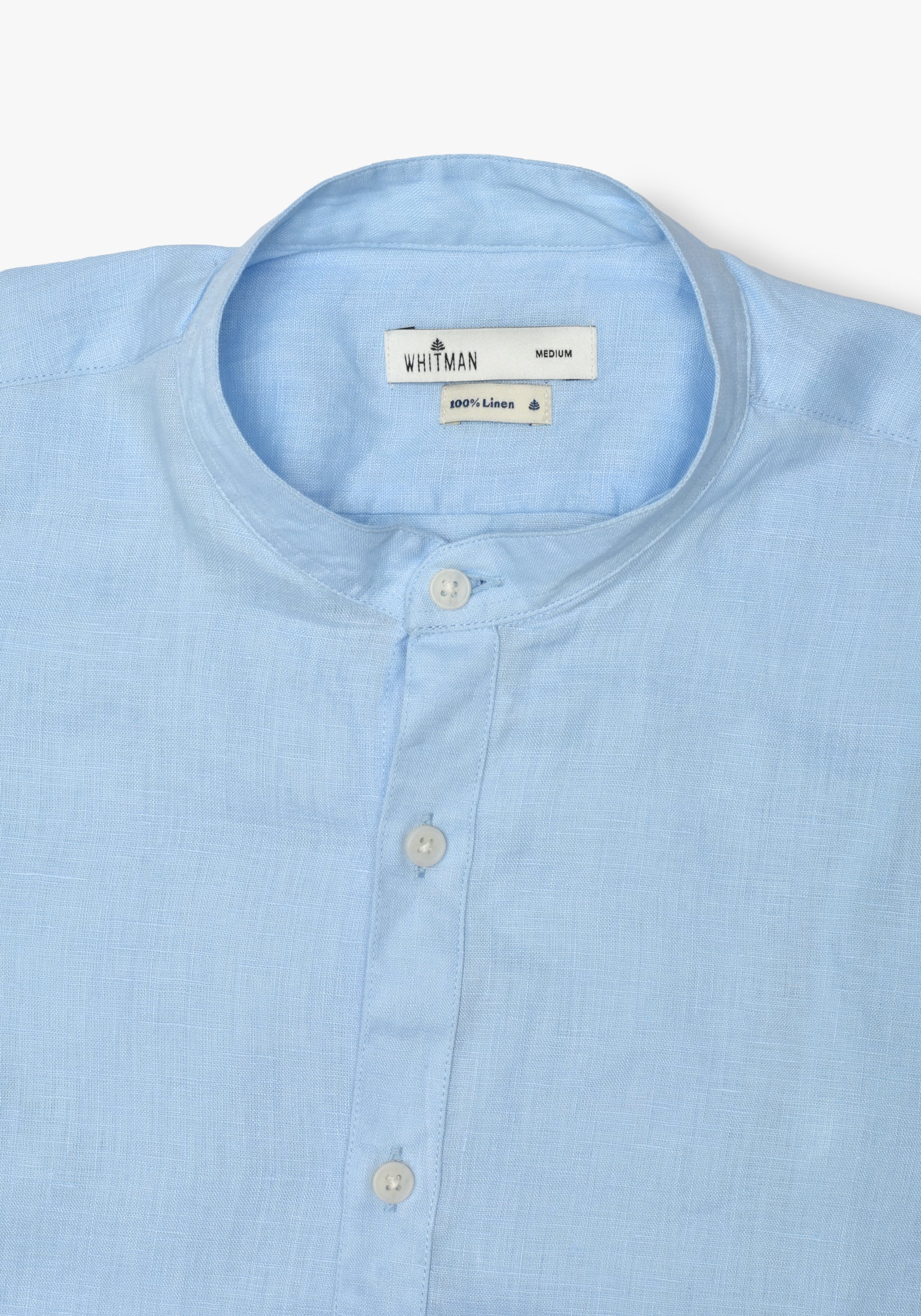 Camisa Lino Cuello Neru Azul Celeste