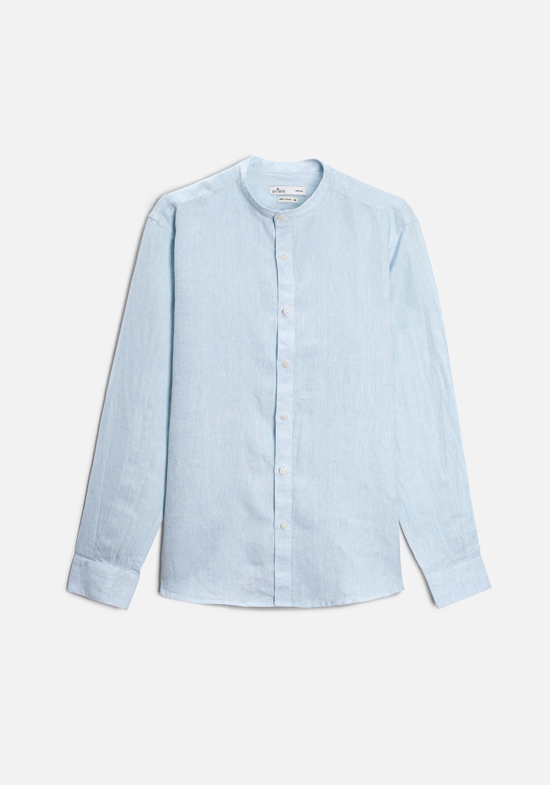 Camisa Lino Cuello Nerú Blanco Azulado