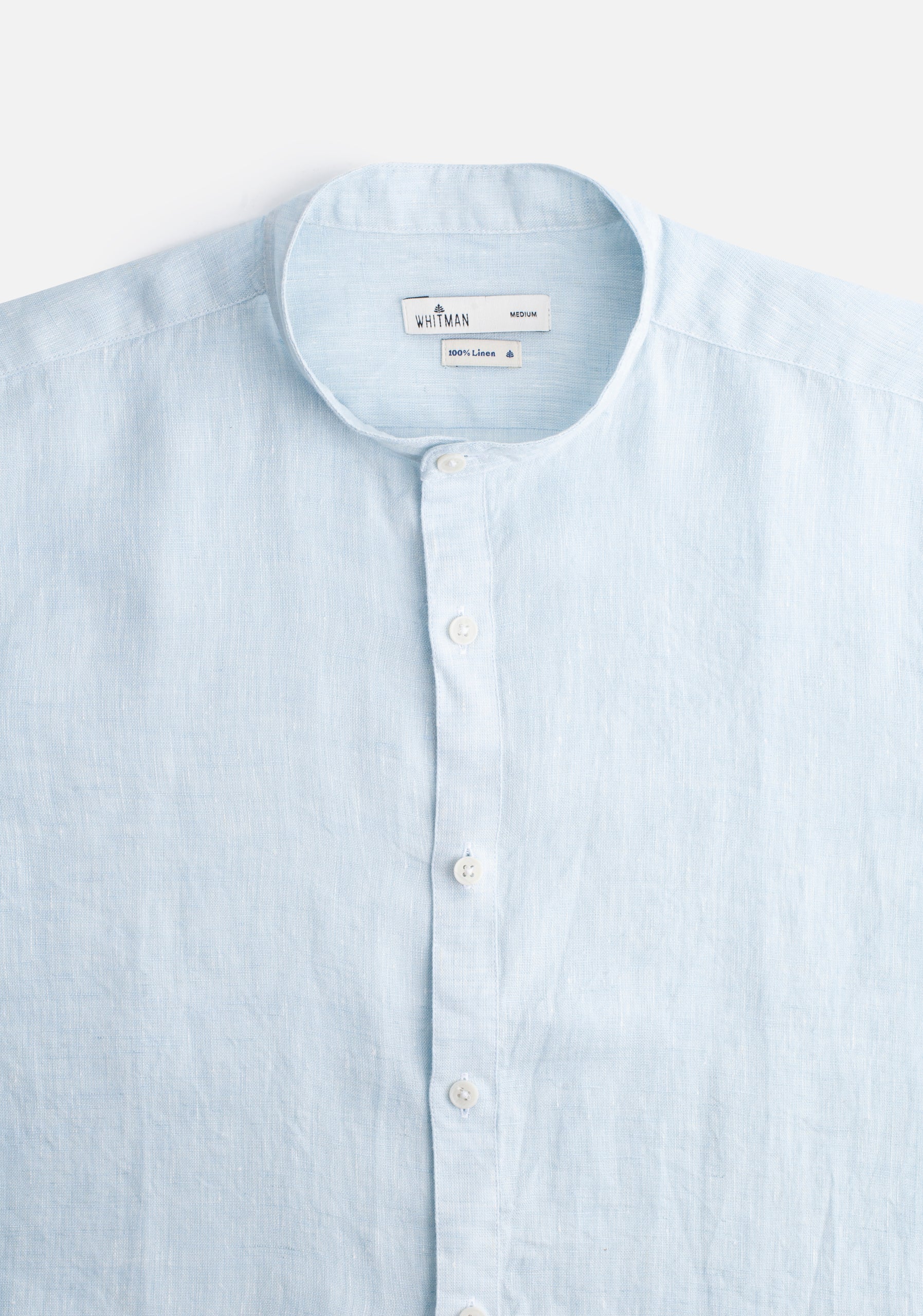 Camisa Lino Cuello Nerú Blanco Azulado