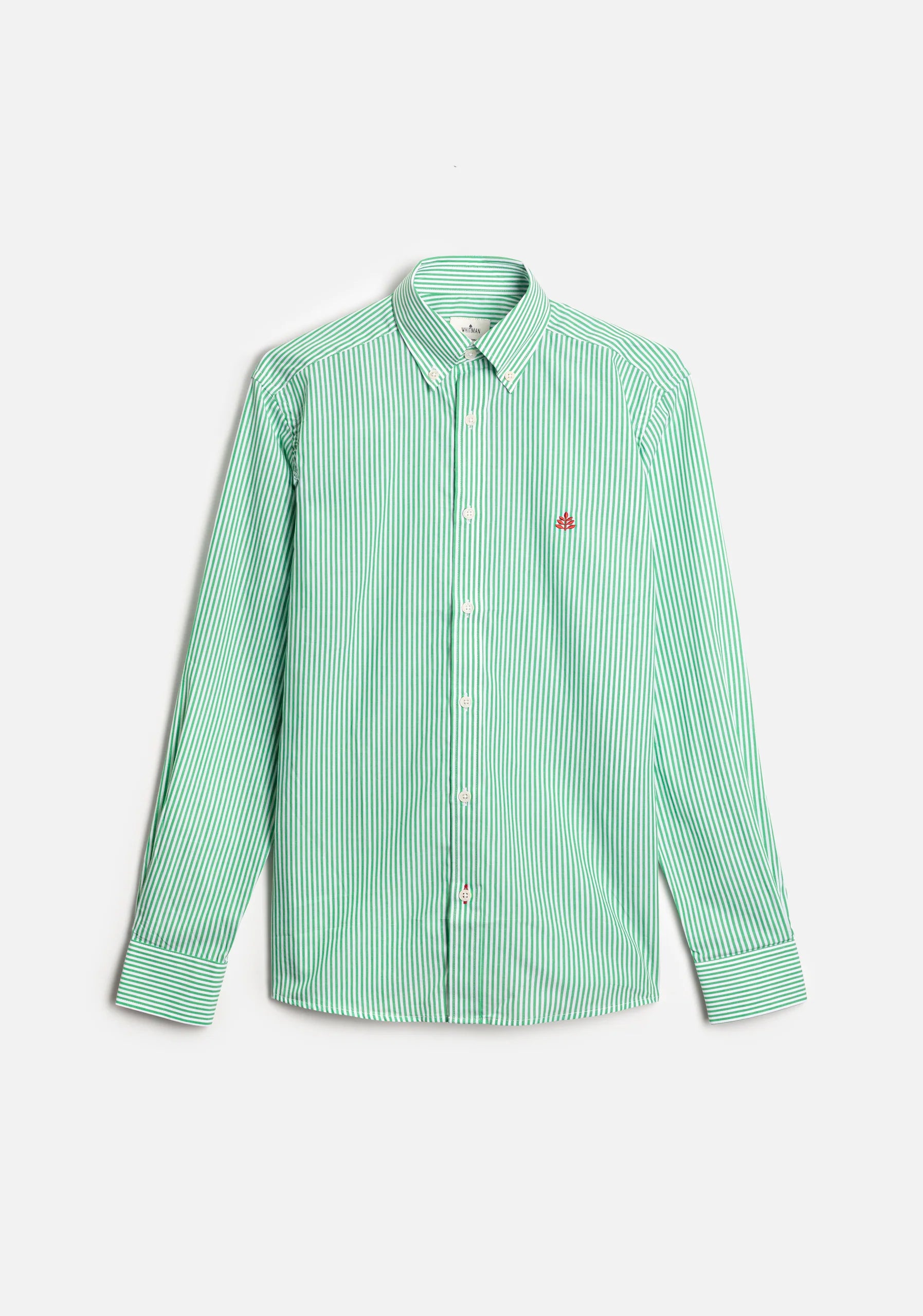 Camisa Rayas Medias Verde - Blanco Cuello Button Down L-Roj