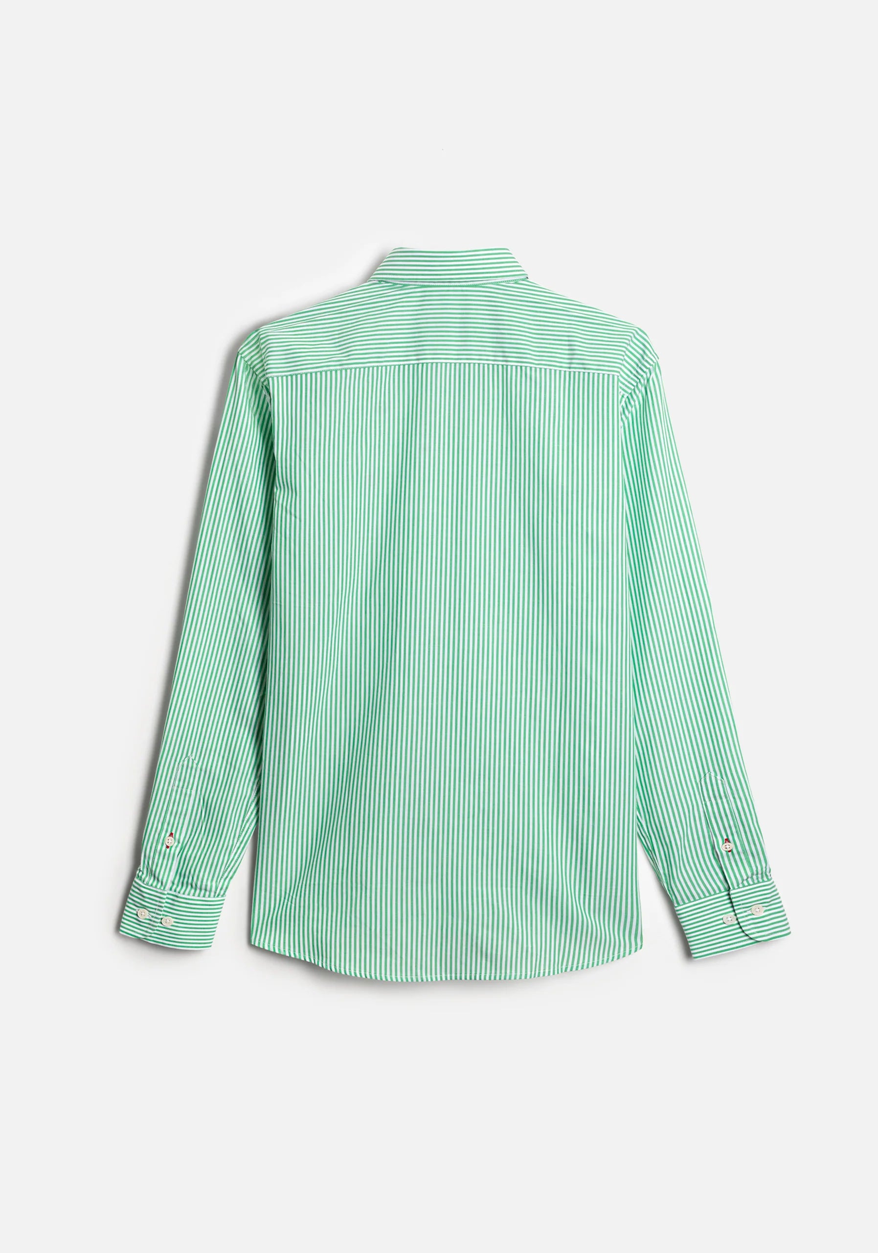 Camisa Rayas Medias Verde - Blanco Cuello Button Down L-Roj