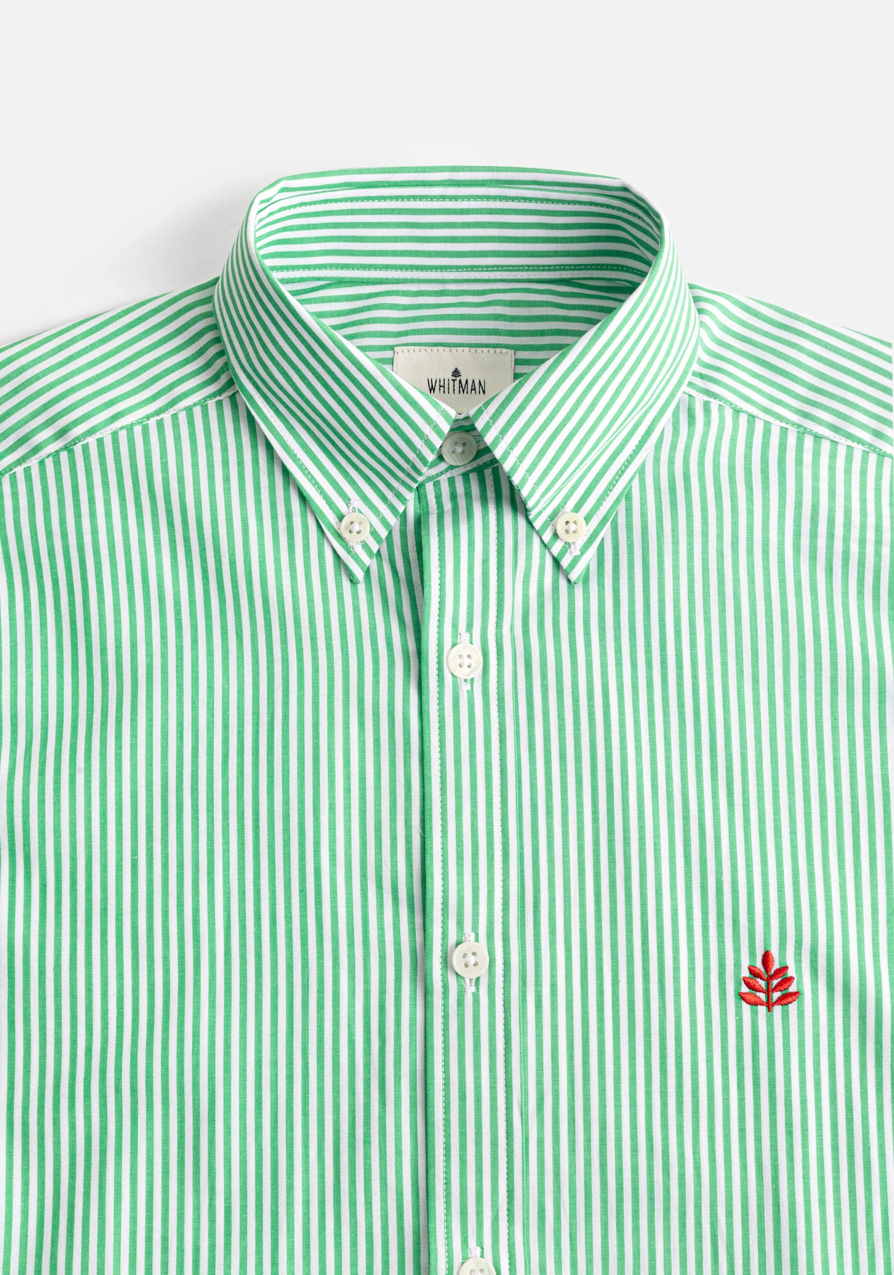 Camisa Rayas Medias Verde - Blanco Cuello Button Down L-Roj