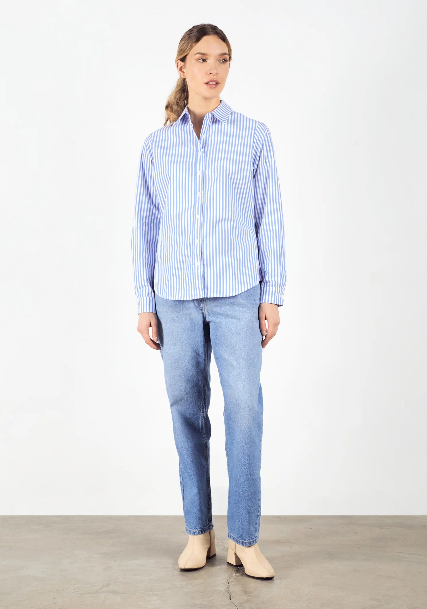 Camisa Ciara Rayas Azul Med - Blanco