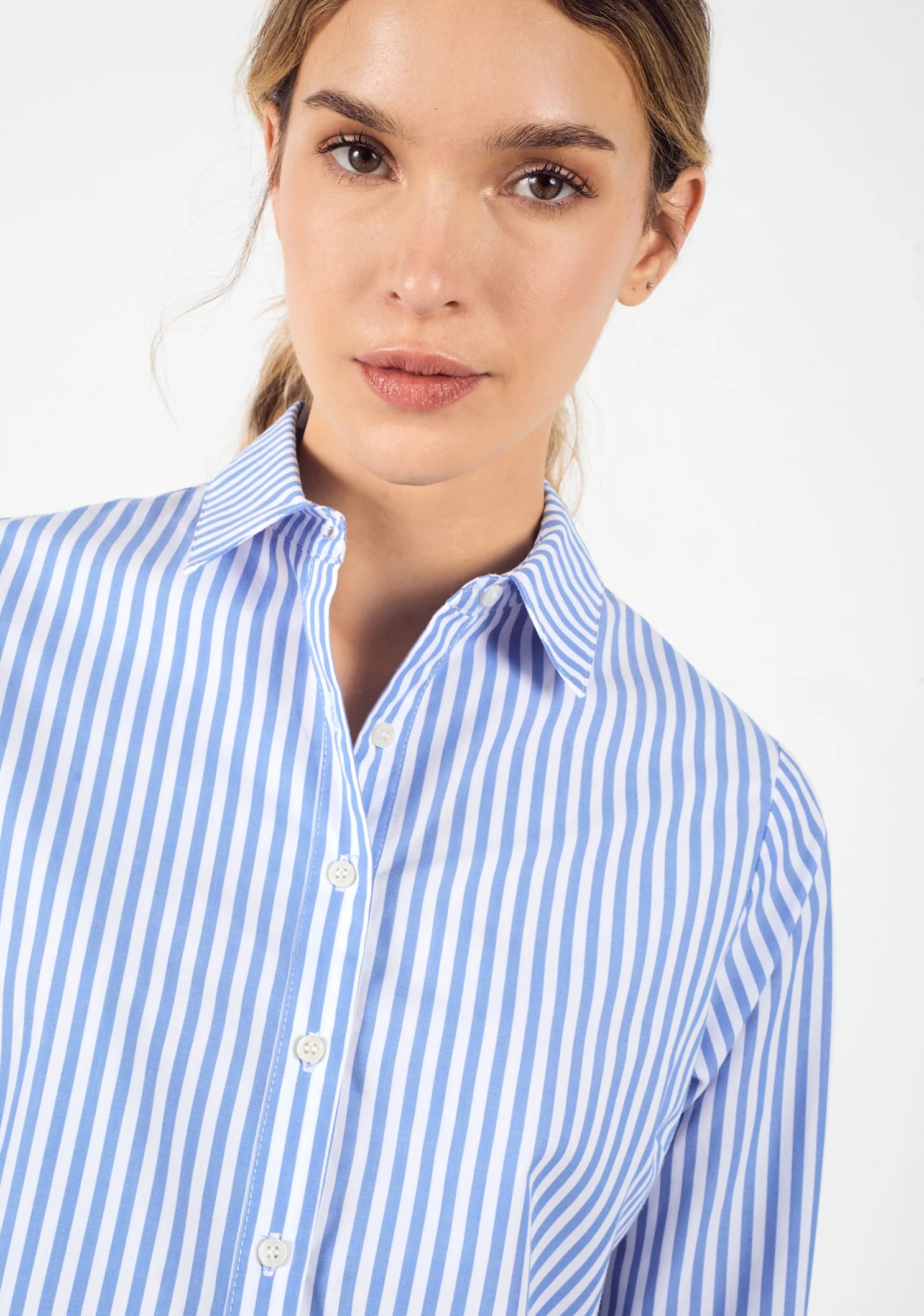 Camisa Ciara Rayas Azul Med - Blanco