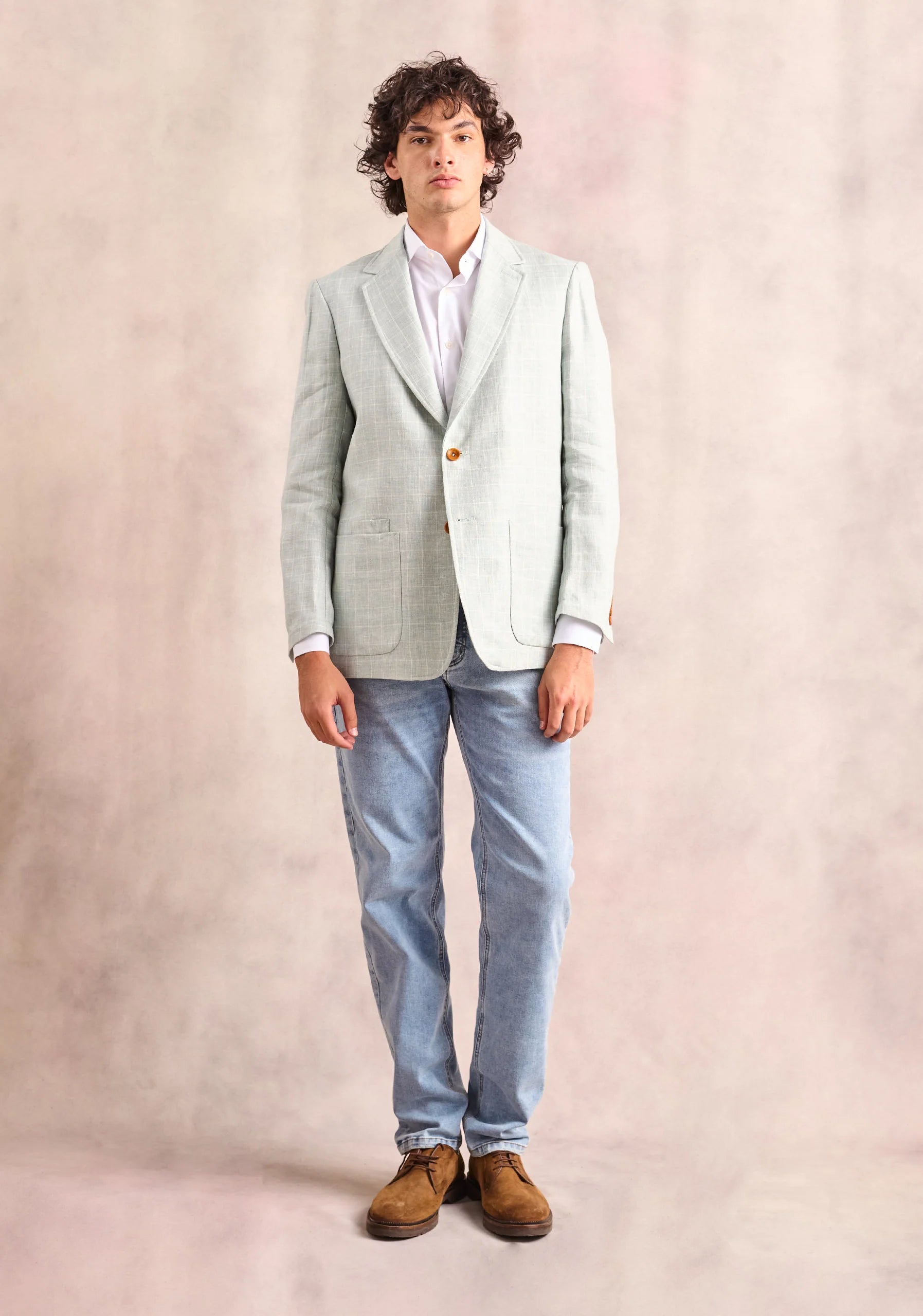 Saco Lino Jaipur Cuadros Verde Menta