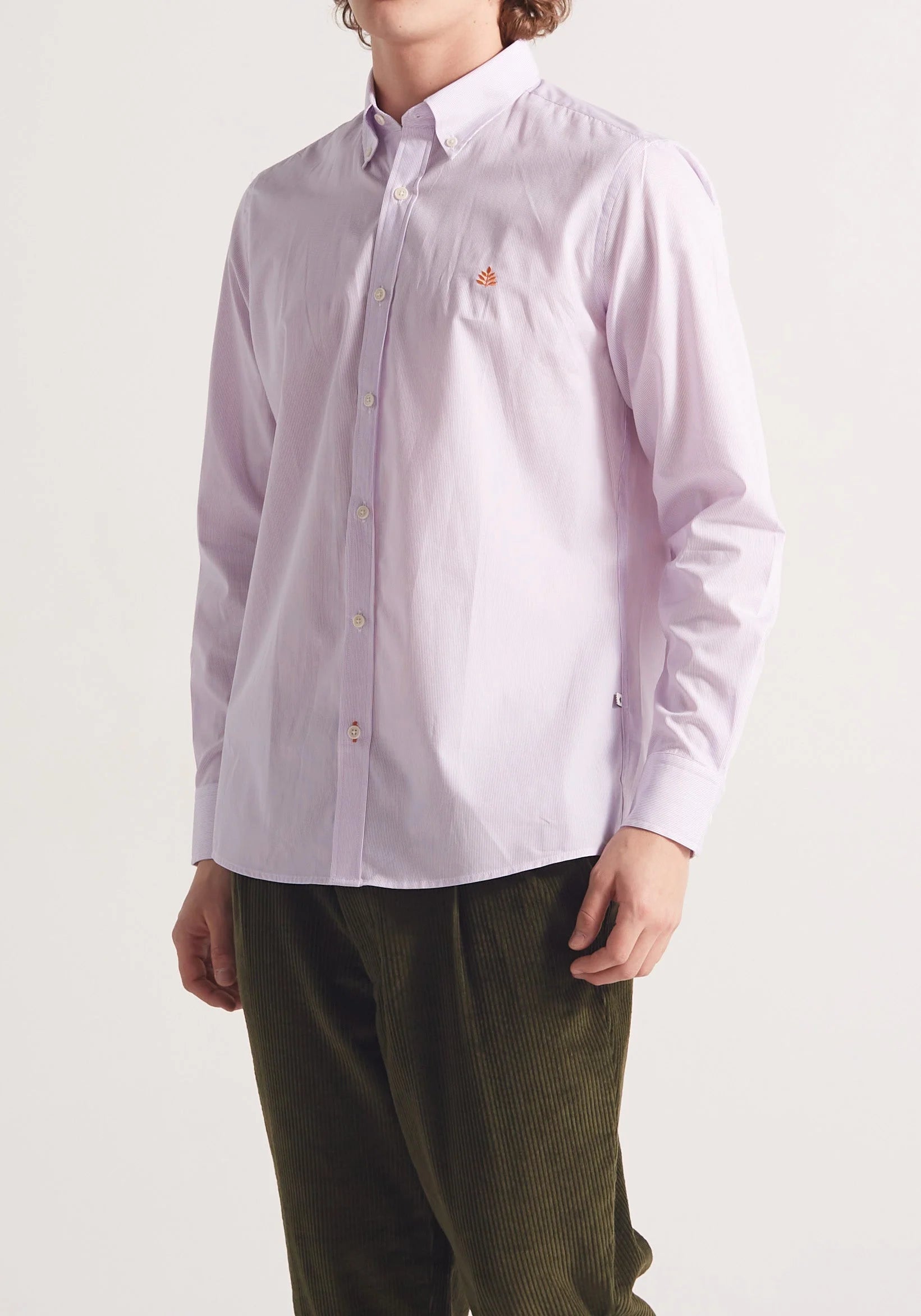Camisa Whitman Líneas Delgadas Lila - Blanco Cuello Button Down