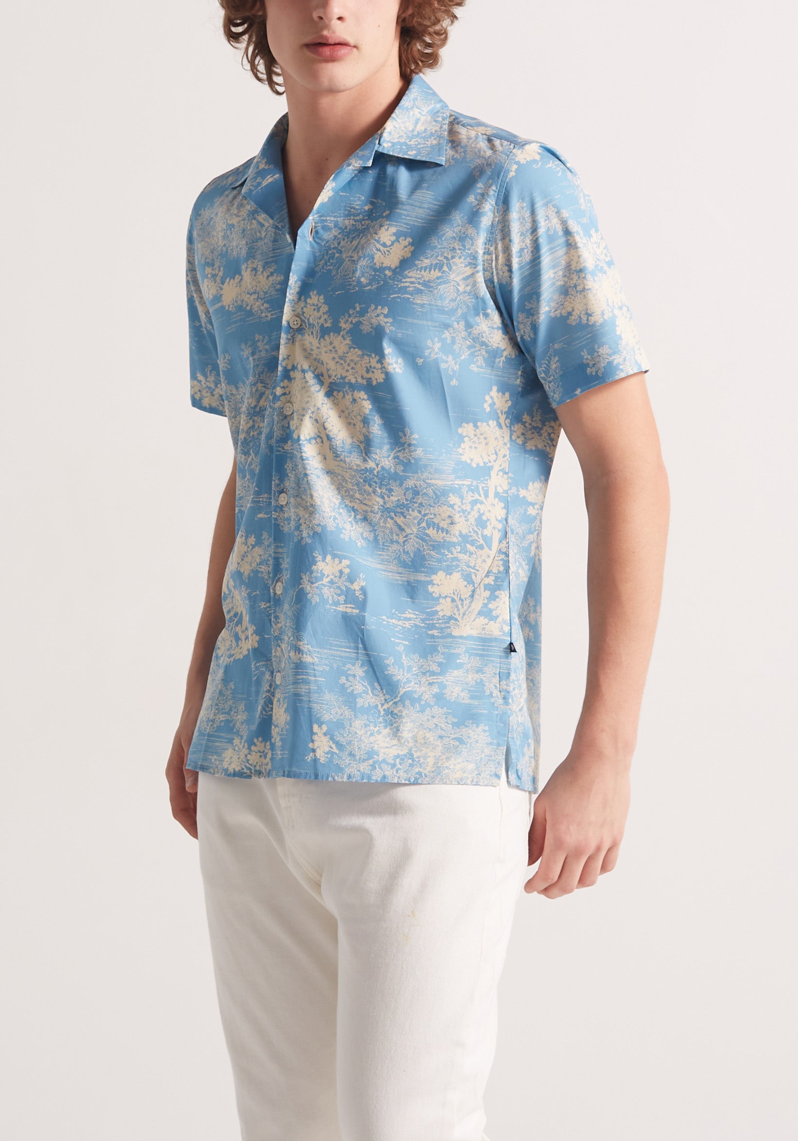 Camisa Cubana Est. Italo Azul - Beige