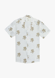 Camisa Cubana Lino Bordado Flores Marfil - Habano