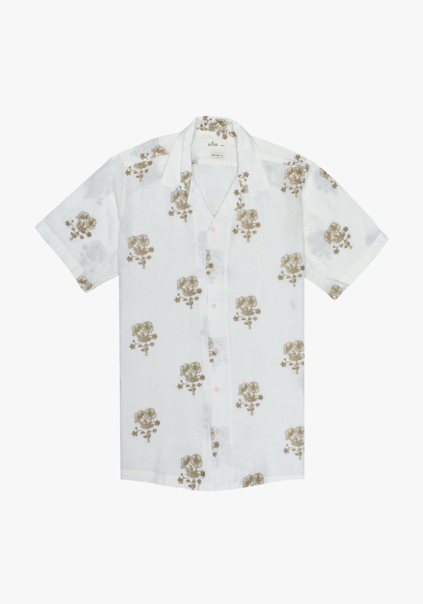 Camisa Cubana Lino Bordado Flores Marfil - Habano