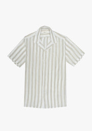 Camisa Cubana Lino Bordado Rayas Habano - Beige