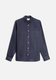 Camisa H Lino Unicolor Azul Osc.