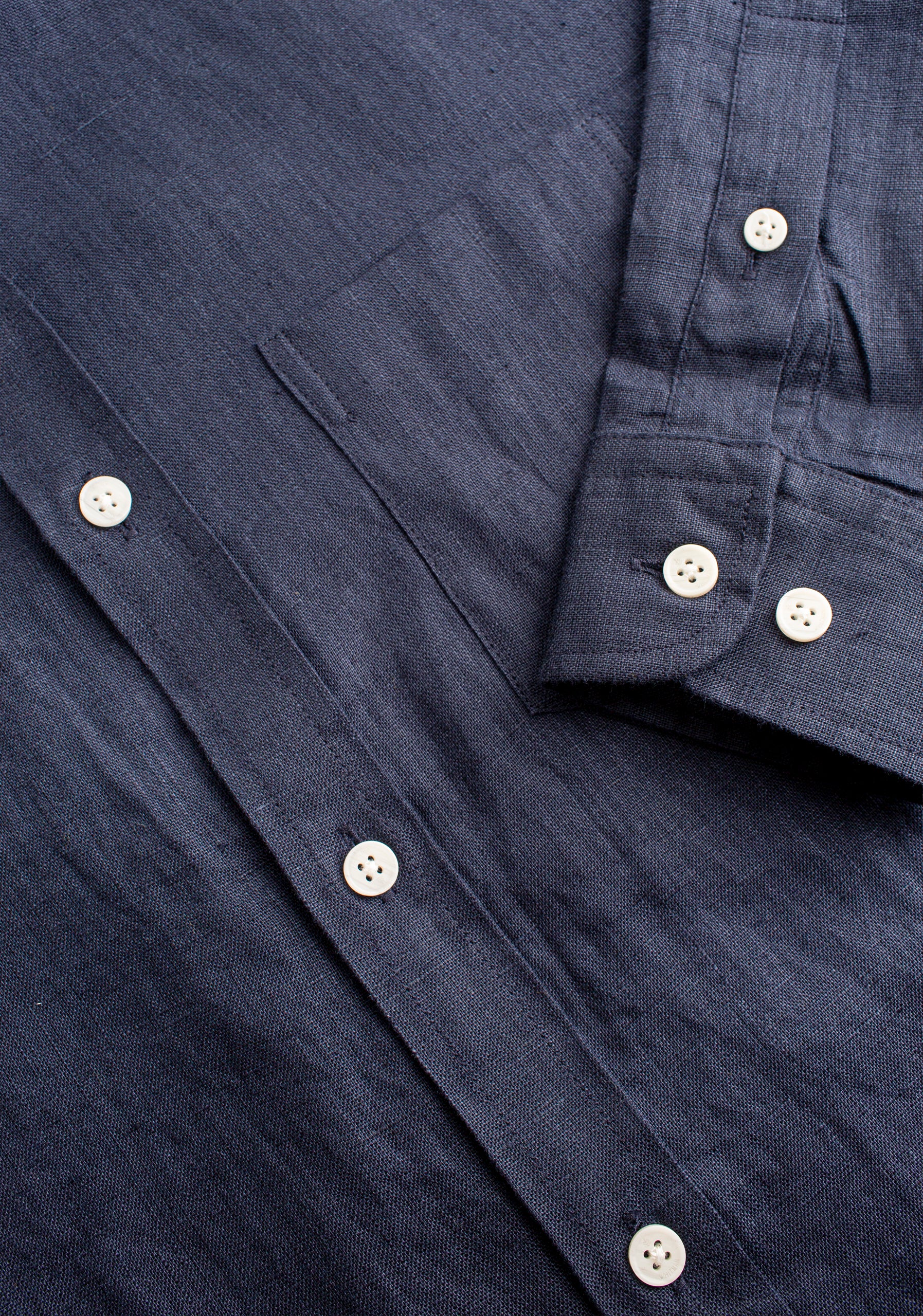 Camisa H Lino Unicolor Azul Osc.