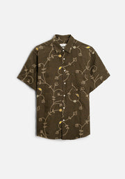 Camisa Lino Harlem Bordado Verde Olive