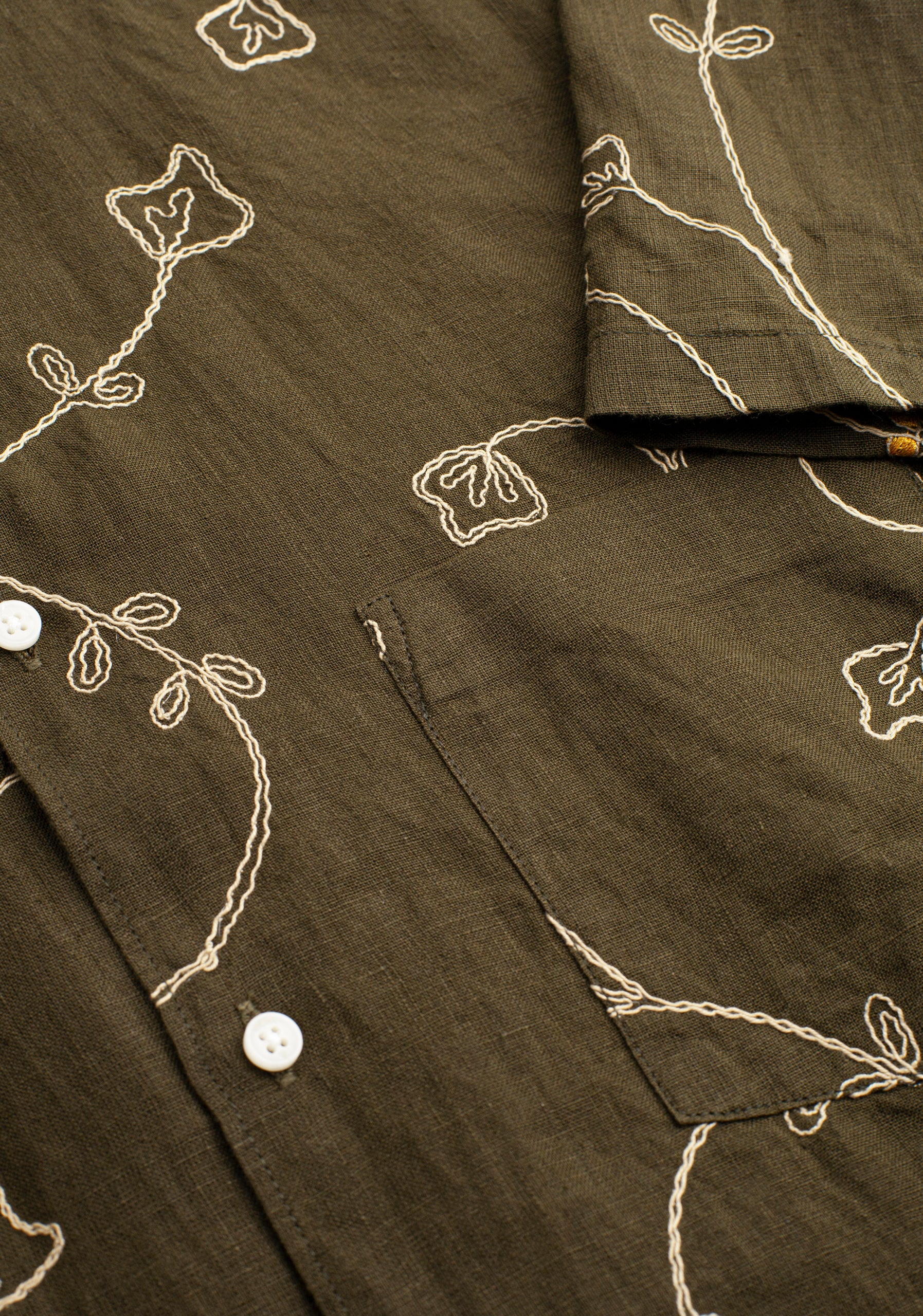 Camisa Lino Harlem Bordado Verde Olive