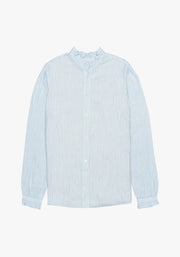 Camisa Lino Savina Blanco Rayas Turquesa