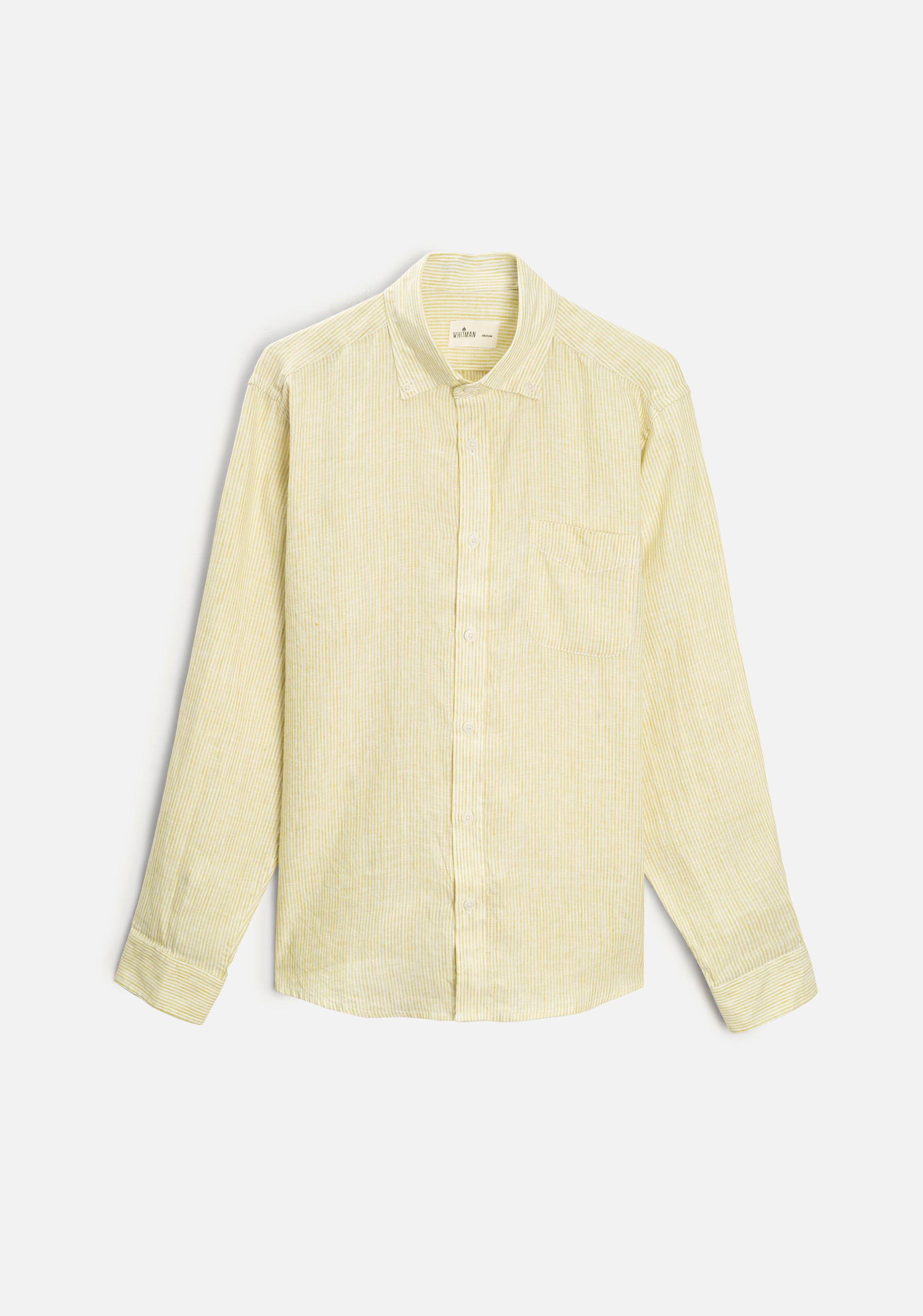 Camisa H CBD Lino Rayas Verde Med - Blanco