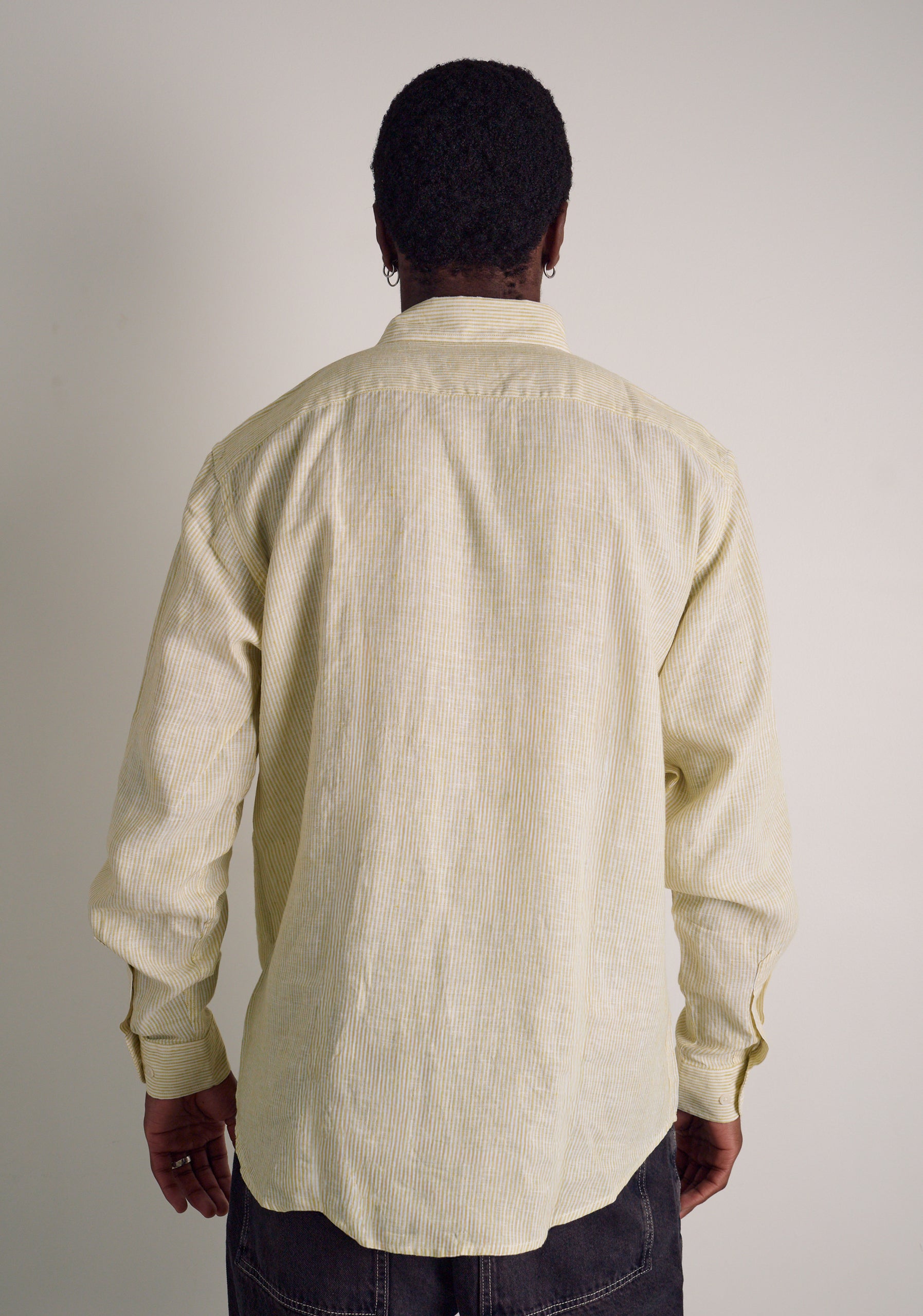 Camisa H CBD Lino Rayas Verde Med - Blanco