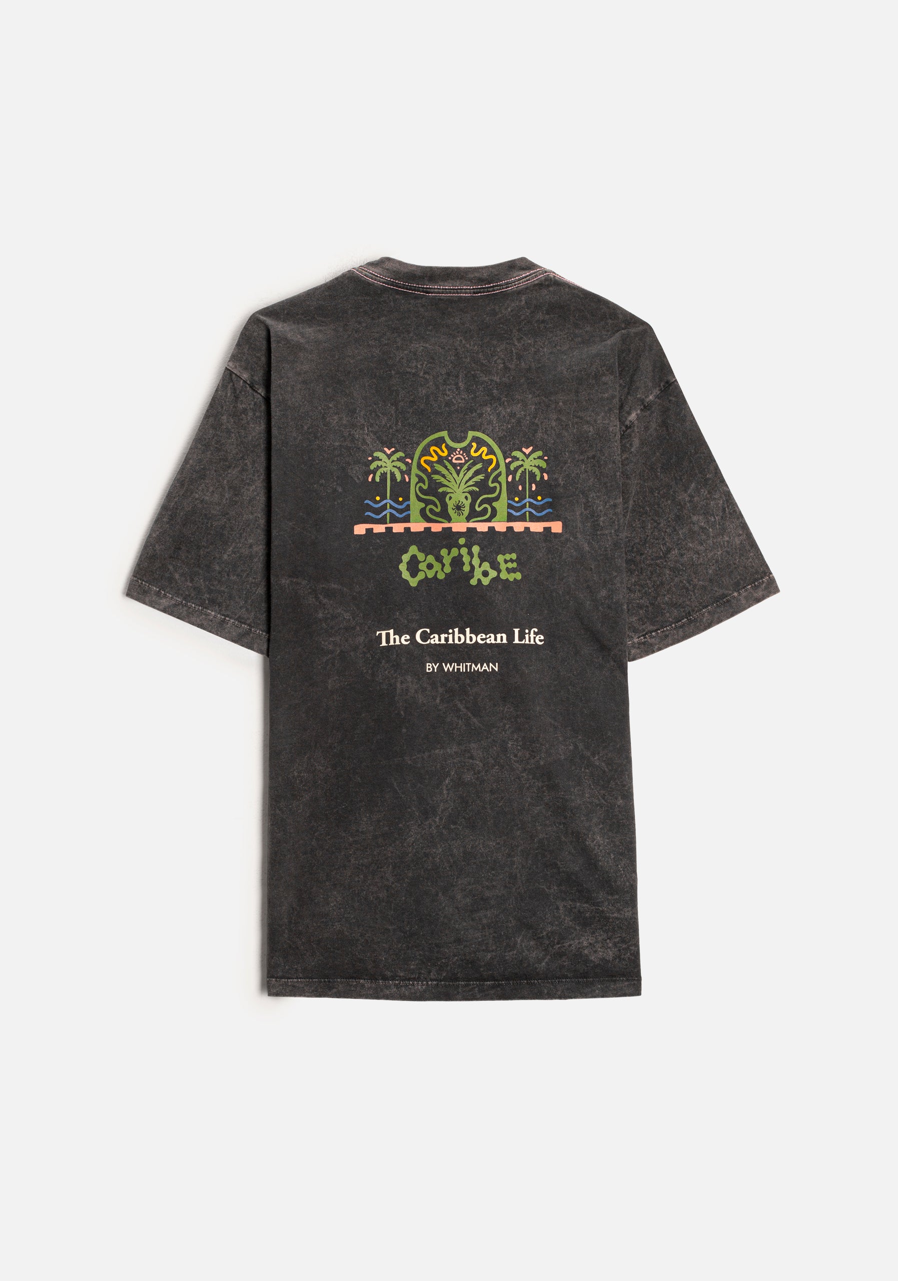 Playera H Caribe Garment Dyed Negro Estampada