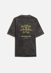 Playera H Caribe Garment Dyed Negro Estampada