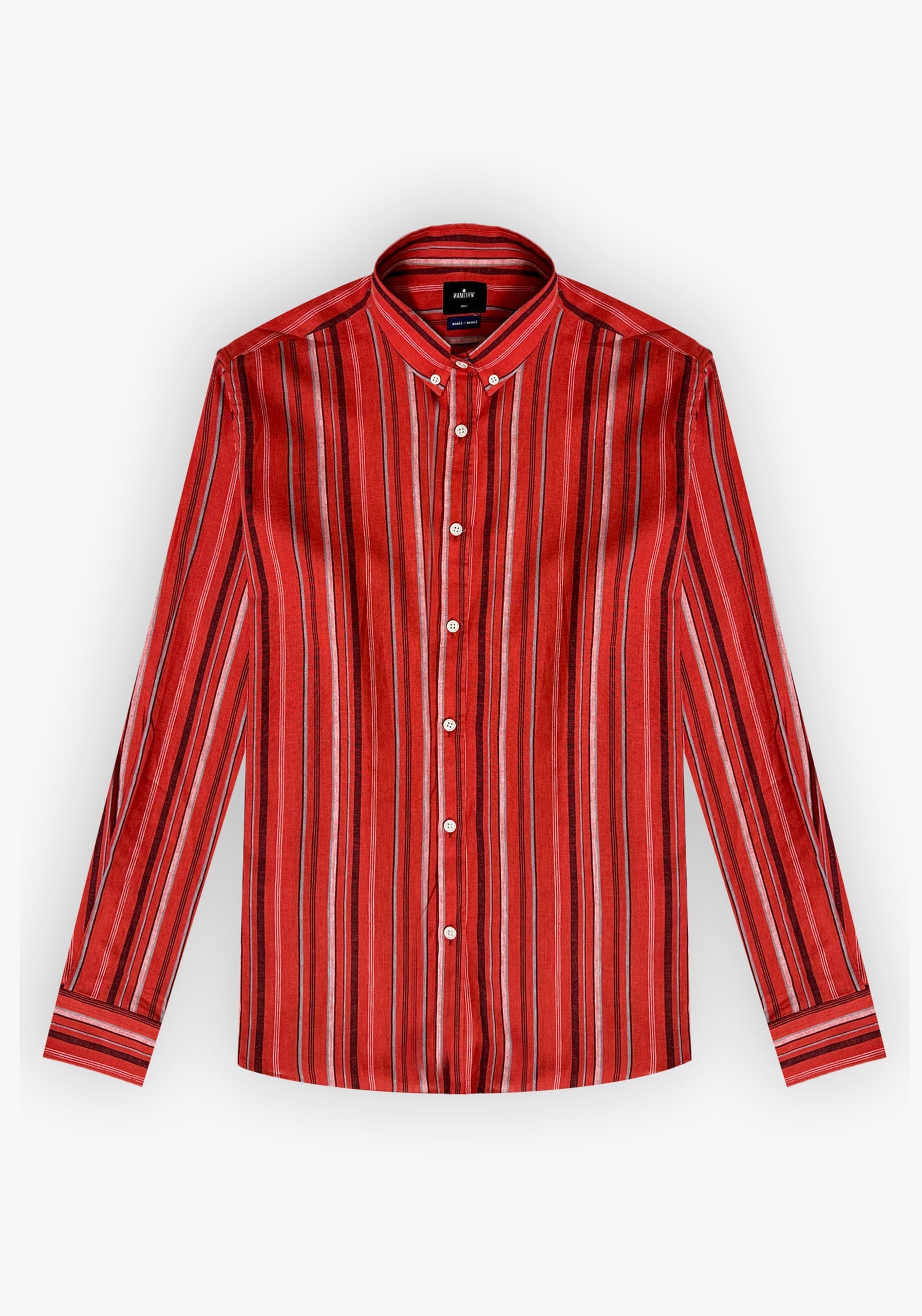 Camisa Lino Líneas Rojo Bci