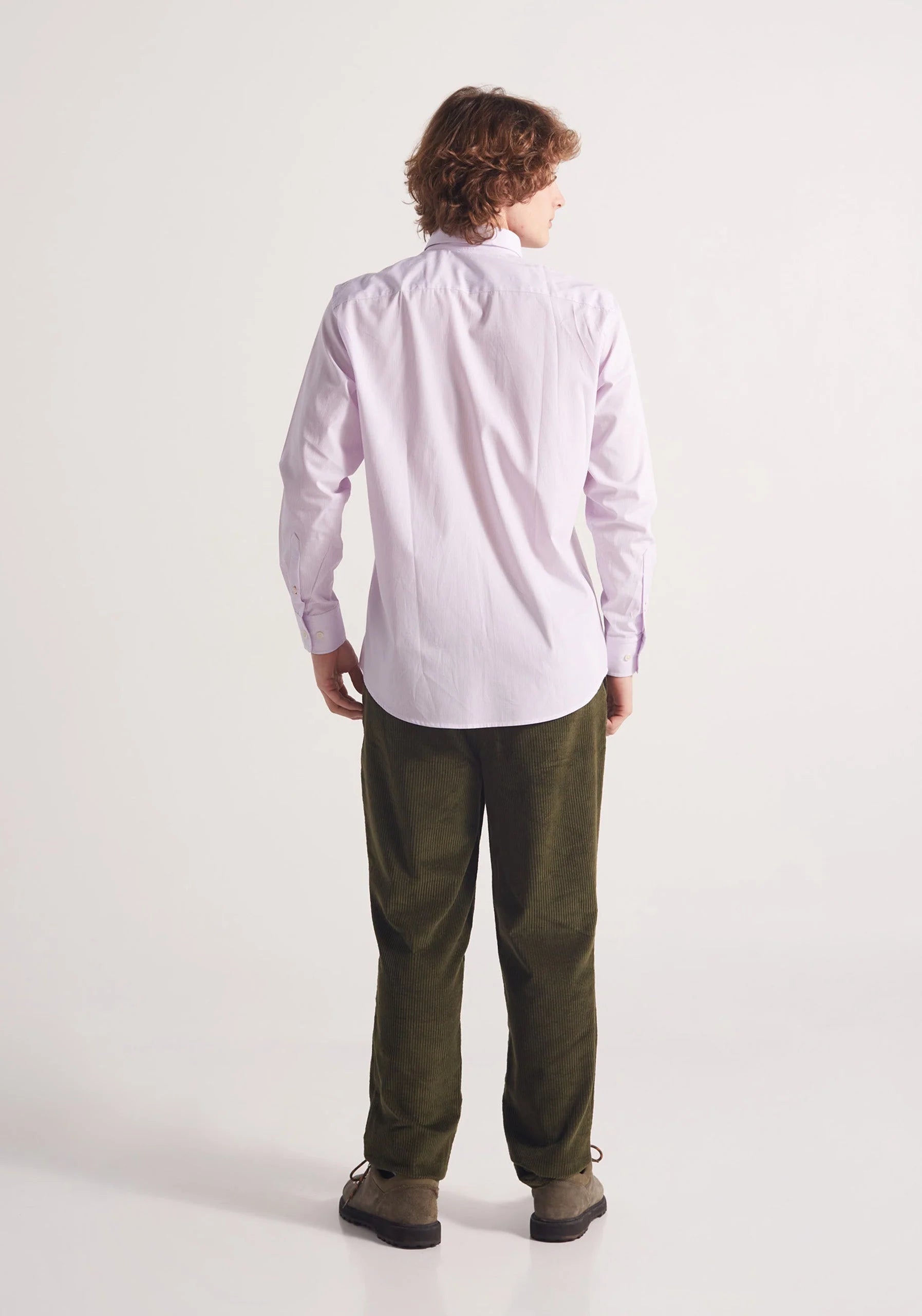Camisa Whitman Líneas Delgadas Lila - Blanco Cuello Button Down