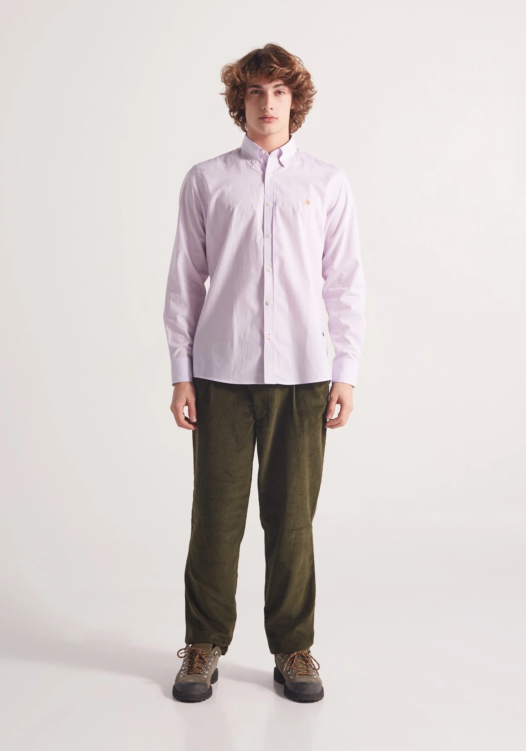 Camisa Whitman Líneas Delgadas Lila - Blanco Cuello Button Down